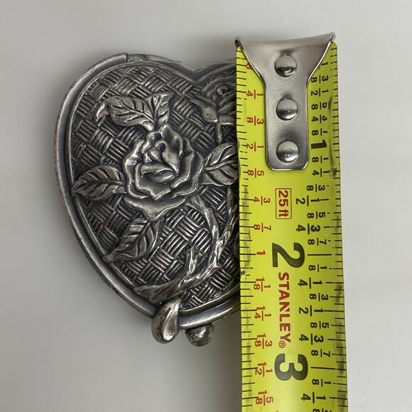 Vintage Pewter Double Compact Mirror & Picture Three Roses w/Basket Weave Clasp - Picture 3 of 6